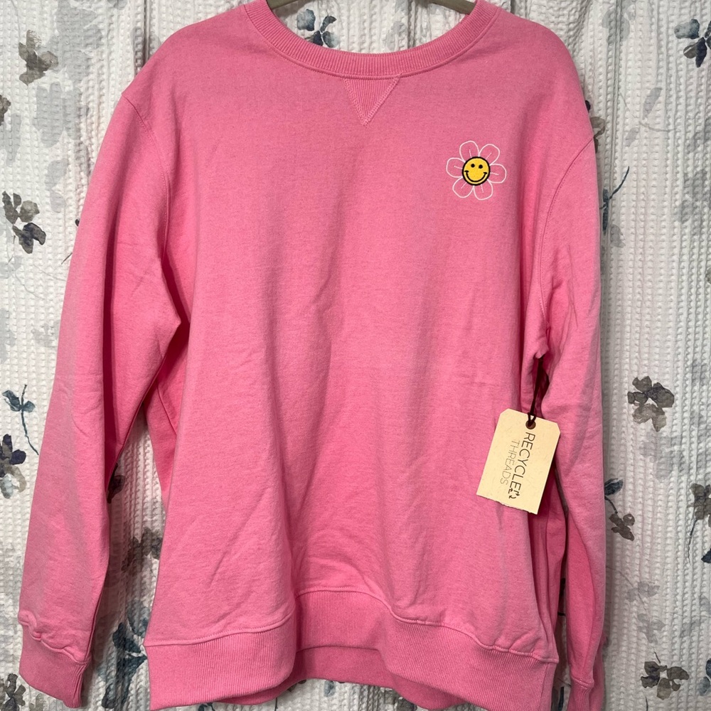 Recycled Threads Pink Smiley Flower Sweatshirt